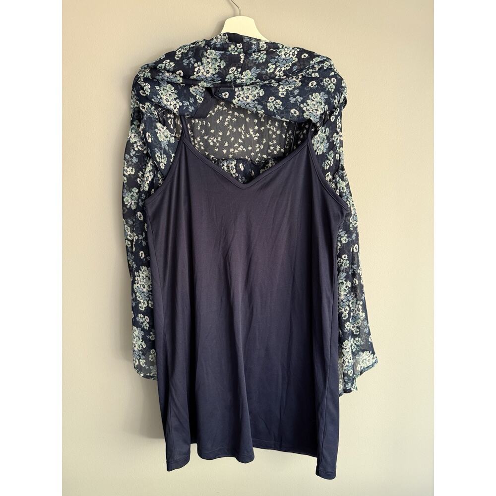 Ophelia Roe Floral Babydoll Dress Blue Sheer Boho Flowy M Cottagecor Tunic - Picture 7 of 9
